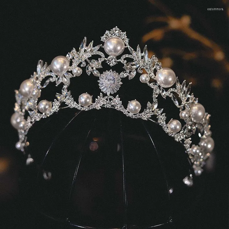 Cabelo Jóias de jóias de noiva Zircônia shiestones pérolas Tiara Crown Princess Princess Bandas de cabeça Noivas Acessórios de casamento