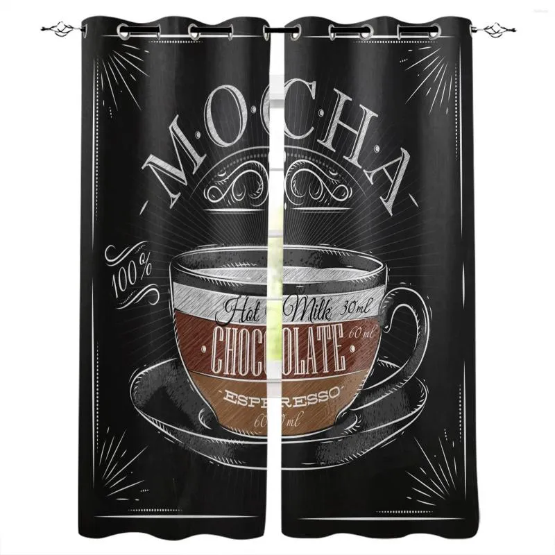 Vorhang Kaffee Poster Tasse Schwarz für Küche Das Schlafzimmer Fenster Behandlung Vorhänge Wohnzimmer Moderne Stoffvorhänge