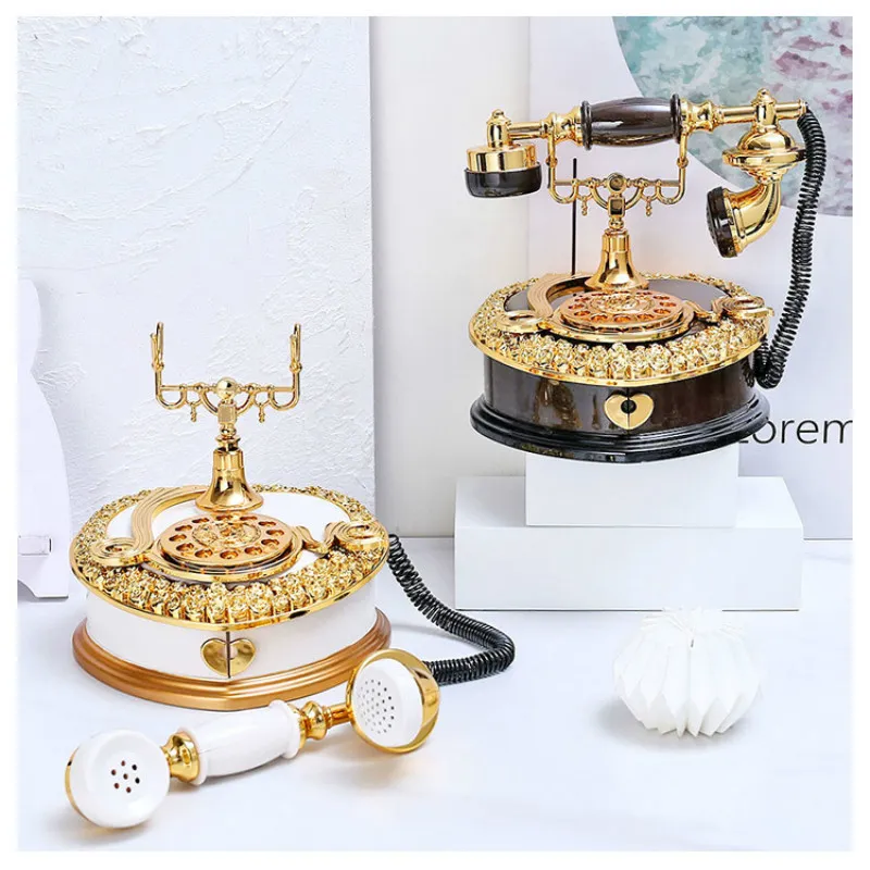 Decorative Objects Figurines Antique Retro Phone Music Box Nordic Style Vintage Telephone Creative Dial Ornaments Home Craft 221108