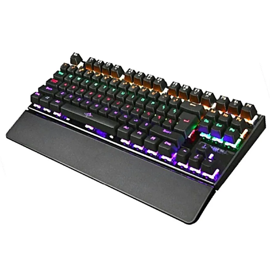 K28 87 Keys Mechanical Gaming Keypad Key Board Pad with 10 Backlit Modes USB Interface Detachable Hand Rest for Computer2500