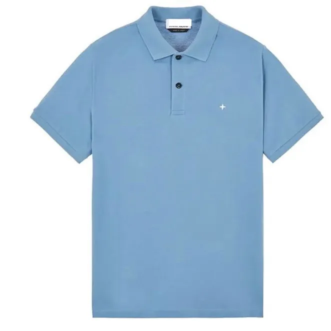 Varumärke Mens Polos T Shirts Stone Brodered Round Badge Logo Island Cotton Casual Business Short Sleeve Classic Shirt 12