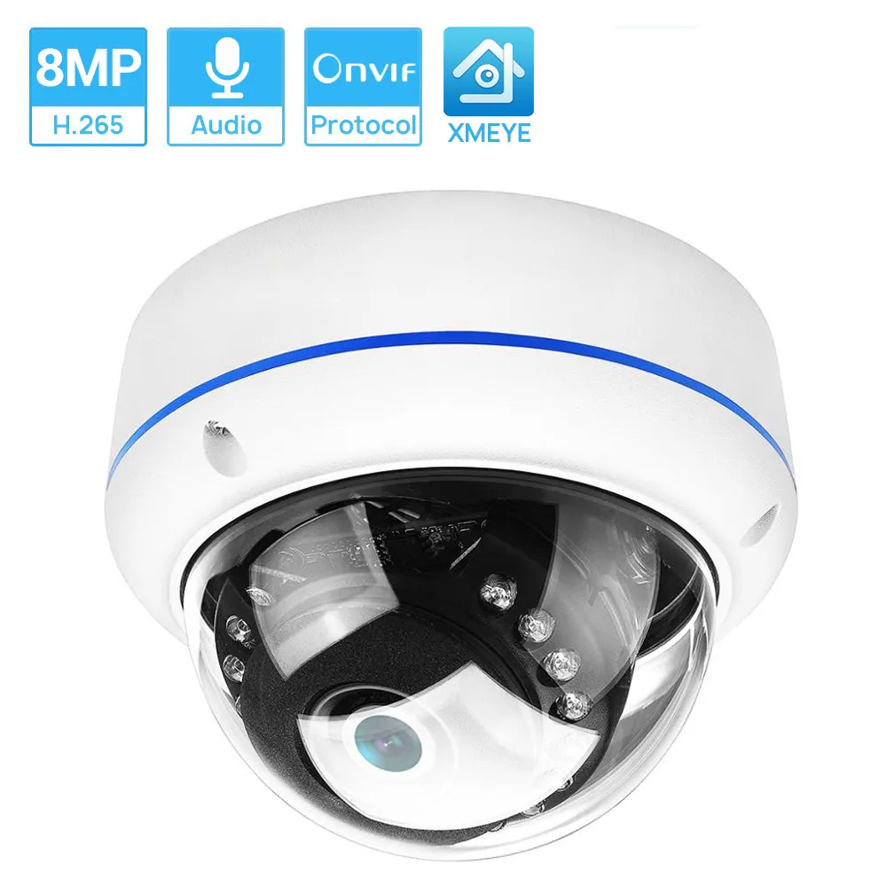 Câmeras de cúpula 8mp 4k Ultra HD IP IP Propertável à prova d'água à prova d'água Nightvision Nightvision Acesso remoto de áudio XMEYE Cloud H.265 221108