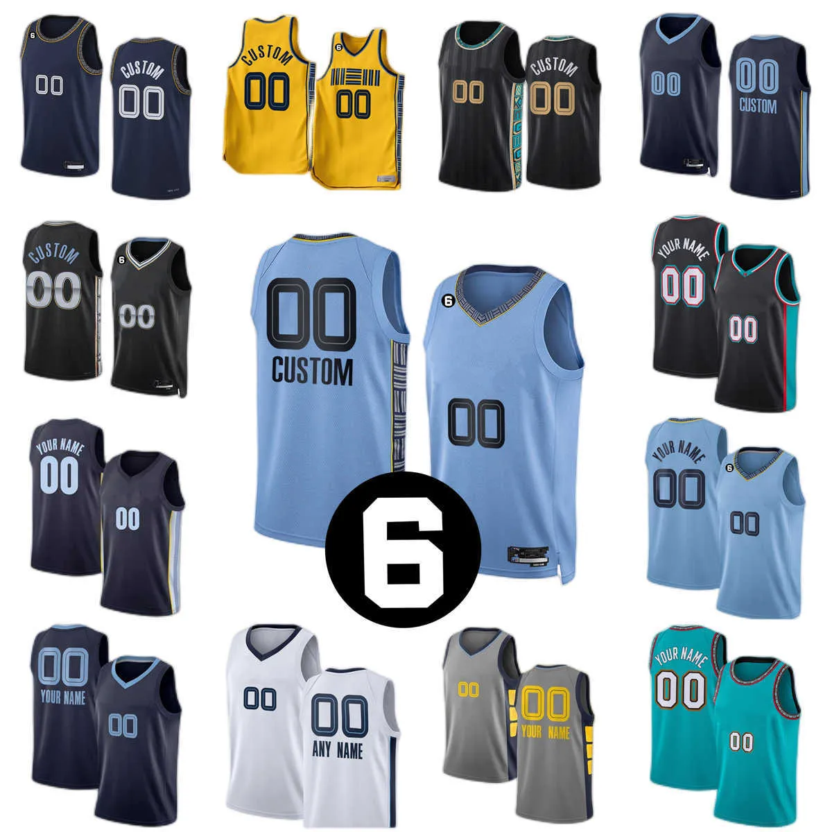 Stampato personalizzato 2022-23 Nuove maglie da basket Adams Green Morant Jackson Williams Clarke Konchar Aldama Brooks Tillman Pons Tillie 6 Patch