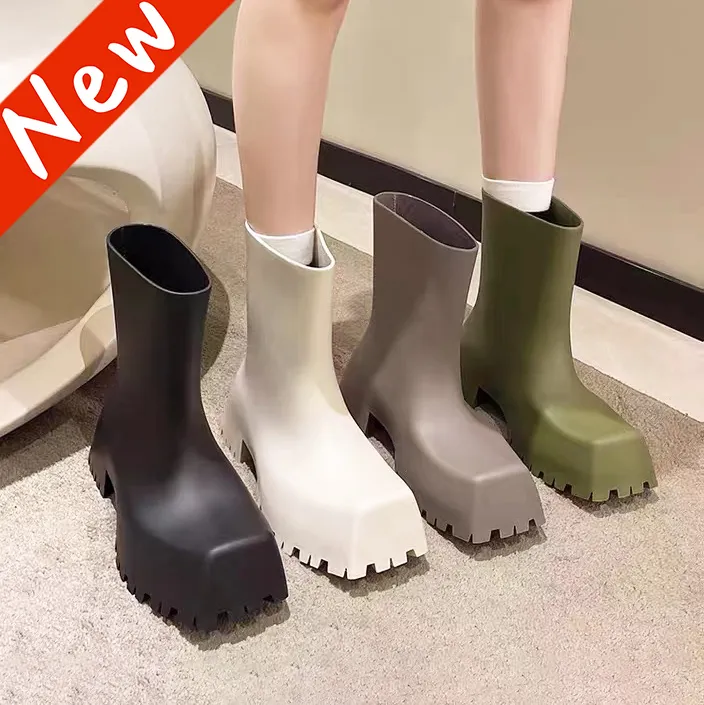 2023 Top bottes de pluie Blcg Trooper Botte en caoutchouc paris semelle extérieure orteils carrés Résistant à l'usure imperméable noir beige gris olive hommes chaussures femmes bottillons de designer