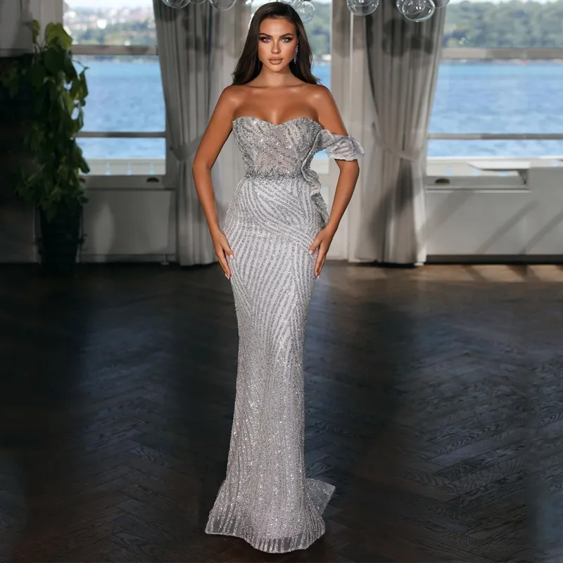 Элегантные платья с серебряными выпускными русалками сексуальные платья для вечеринок