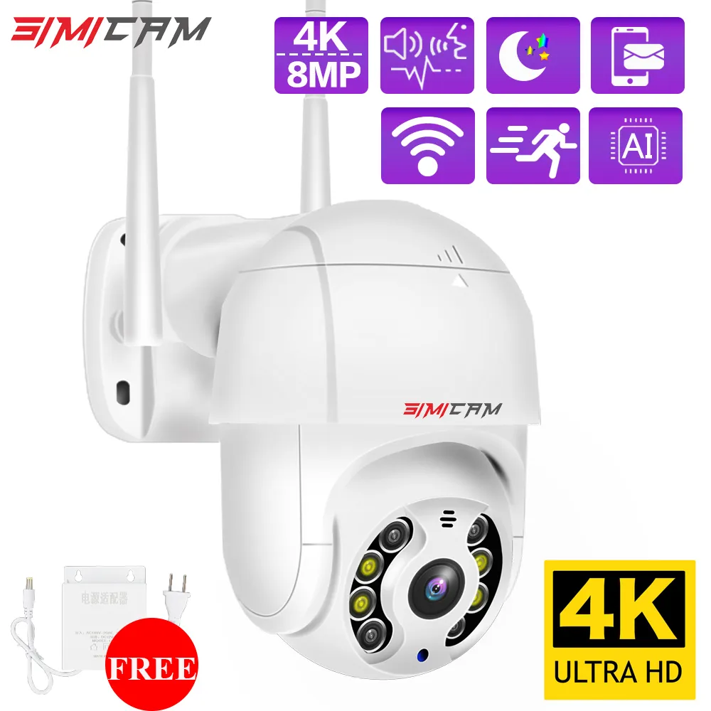 كاميرات القبة Simicam 4K PTZ IP WiFi Camera Camera Color Color With Tway Audio Smart 2MP 5MP 8MP Wireless CCTV PAN TILT 4XZOOM