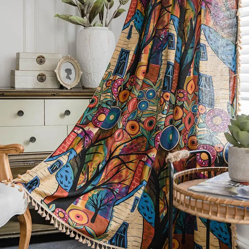 Curtain Bohemian Retro Ethnic Style Curtains Half Blackout For Living Room Bedroom Bay Windows Custom Cotton Linen