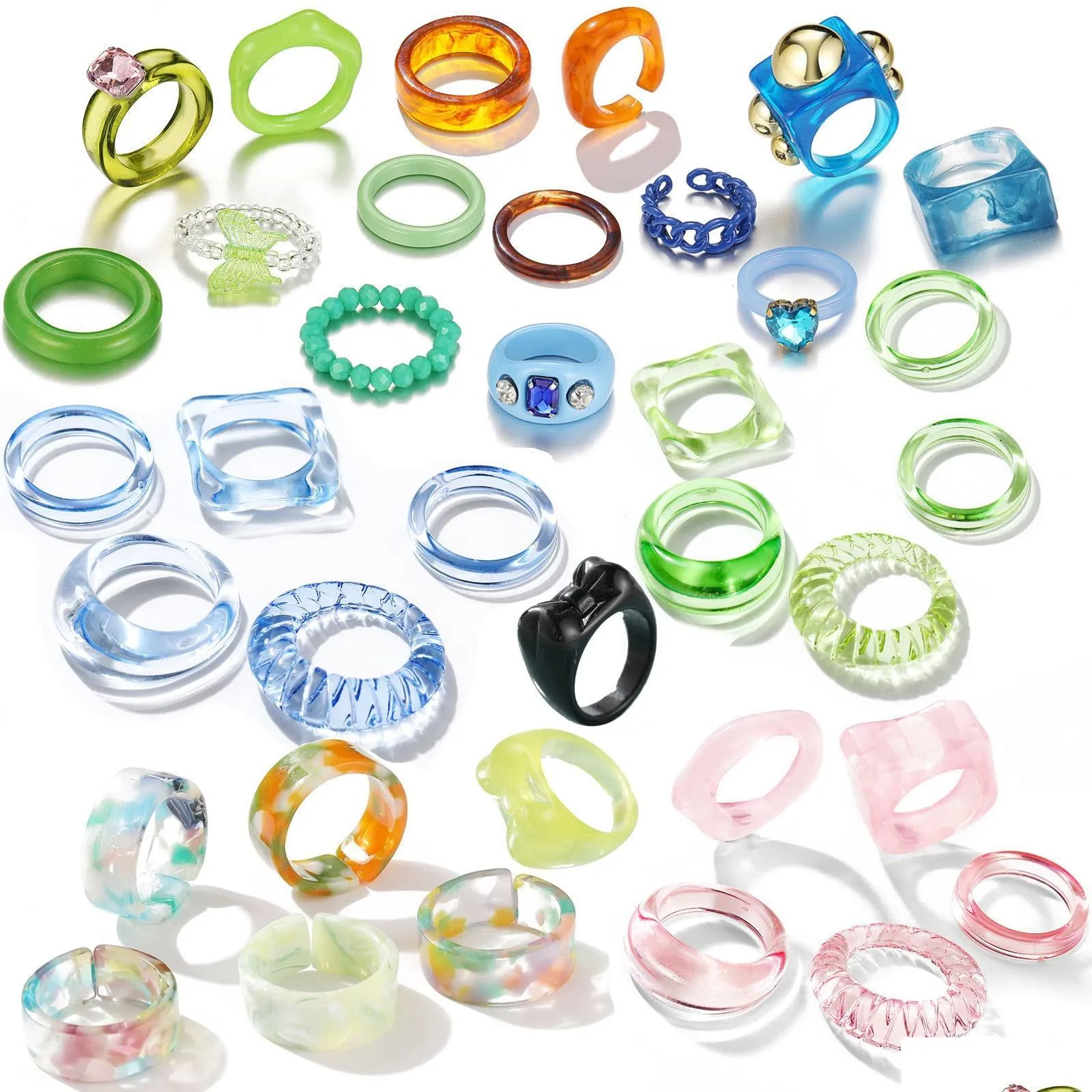 Band Rings Band Rings Resin Plastic Acrylic For Women Teen Girls Chunky Aesthetic Trendy Colorf Cute Stackable Jewelry Bk Statement Otfso
