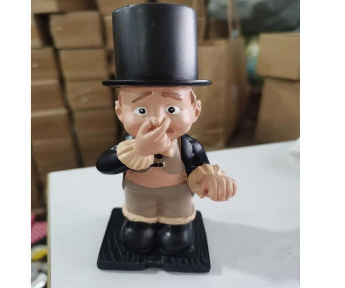 Boy Holding Nose Sculptures With Roll Paper Holder Stand Primitive