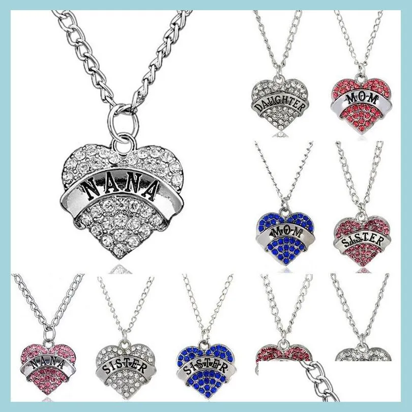 Colares pendentes Diamond Peach Heart Pingente de pingente das mães Presente Família Filha Irmã Cristal Colar Drop Delivery Jóia DHA17