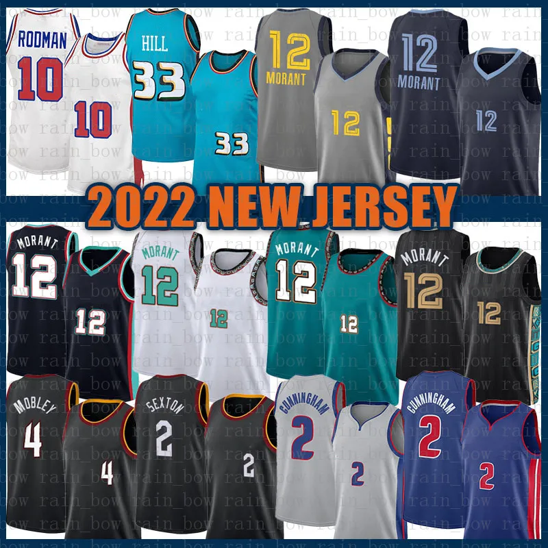 2022 New Memphi Grizzlie Basketball Jersey Detroits Piston JA 12 Morant Cade 2 Cunningham Grant 33 Hill S-XXL Multi Red