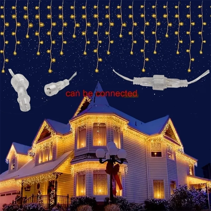 Décorations de Noël Décoration 2023 Icicle Lights Outdoor 8 modes LED Curtain Fairy String Année pour Noël / Indoor / Window Decor 221109