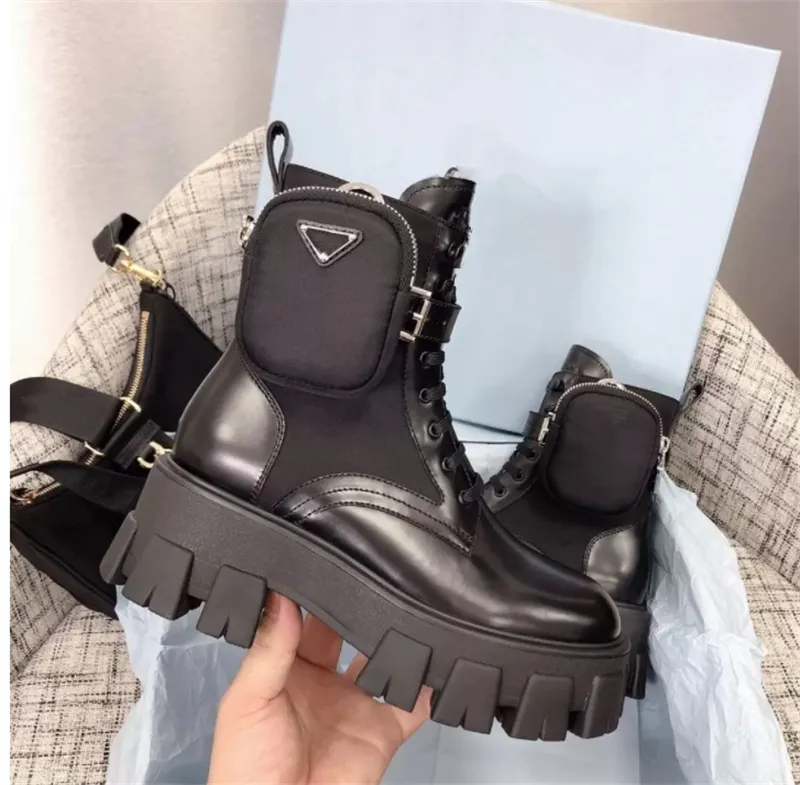 Hochwertige Designer-Stiefel, klassische, rutschfeste Rois-Martin-Schuhe, Nylon-Militär-Desert-Combat-Kurzstiefeletten, Lederfutter, abnehmbare Tasche für Damen im Freien, mit Box