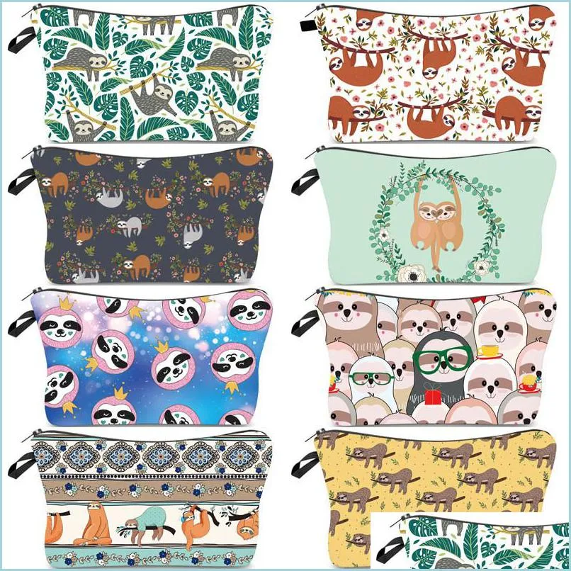 Sacs de rangement Sacs de maquillage de mariée numérique Rainforest Sloth Print Cosmetic Bag Women Travel Zipper Ladies Pouch Gift Drop Delivery Home Dhian