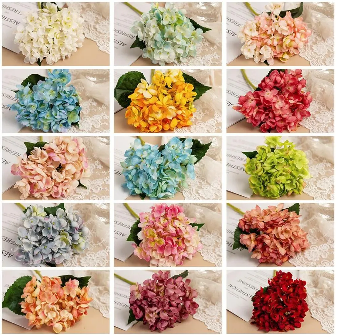 Blue Pink White Red Artificial Flowers Hydrangea Silk Flower With STEM For Wedding Home Party Shop Baby Shower Decor B1107