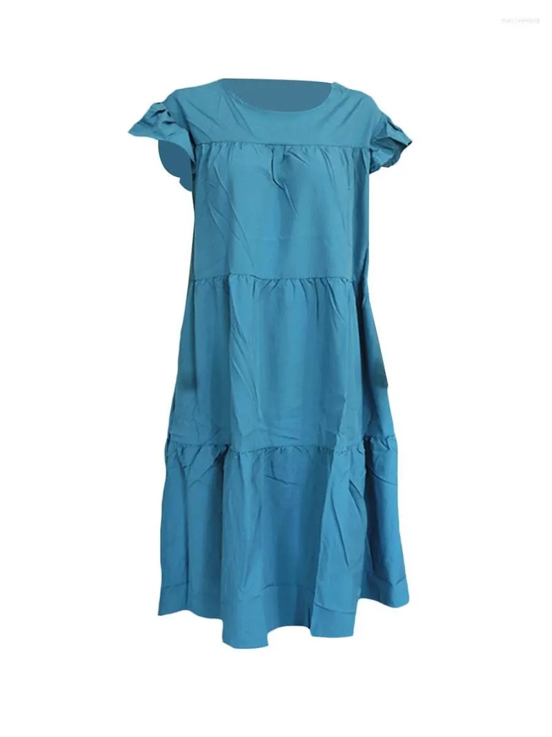 Повседневные платья Женщины летние детские рукав с рукавом круглое, мини -платье с твердым цветом.