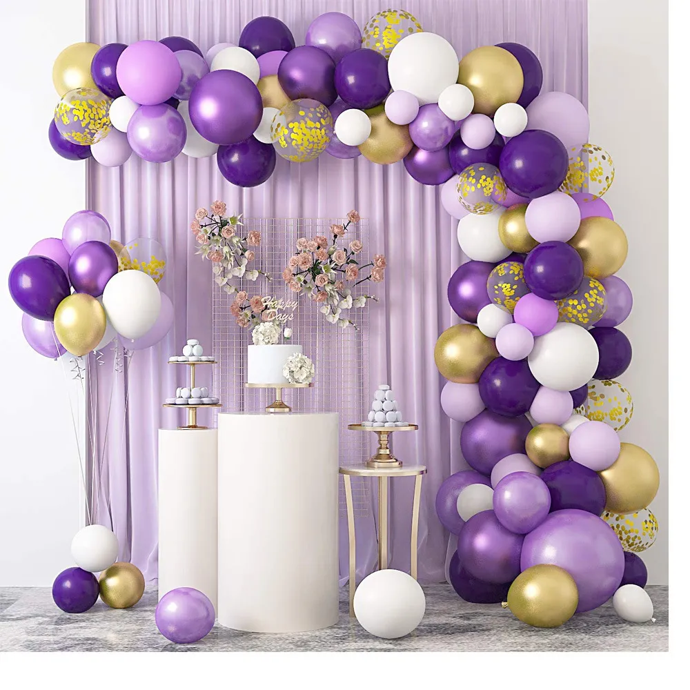 Julfest levererar Macaron Purple Balloon Chain Suit Deep Gold Balloon Decoration Wedding Single Wreath Arch