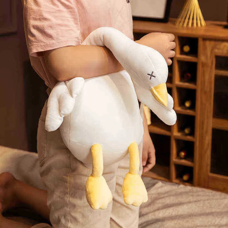 100 см моделирование Big Wings Duck Plush Long Pillow Black Toy Fuched Giant Bird Cuddle Bear Bear Goose Doll для детей подарка на день рождения J220729