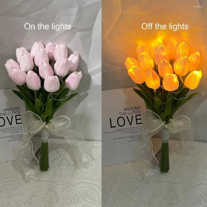 Dekorative Blumen LED-Licht verwelken nicht, gefälschte Tulpen-Blumen-Arrangement-Tischdekoration für Hochzeit