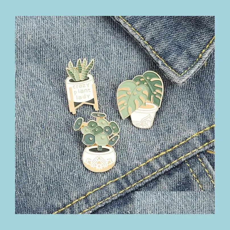 Broches Broches Mignon Plante Vert Métal Broches Pin Émail Pins Pour Femmes Hommes Cadeau Mode Jewlery Drop Delivery Bijoux Dhet9