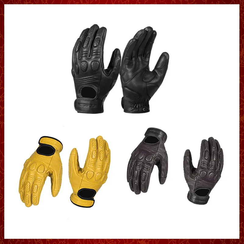 ST102 Retro Sheepeske Deatable Leather Processicy Hloves Hloves Gloves Men Motocross Wintersummer Gloves Full/Half Pinger Glove