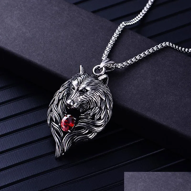 Pendentif Colliers Tête De Loup Collier Pour Hommes Femmes Pendentif Erkek Kolye Biker Cool Bijoux Animal Charme En Gros Vintage Punk Cadeau D Dhscj