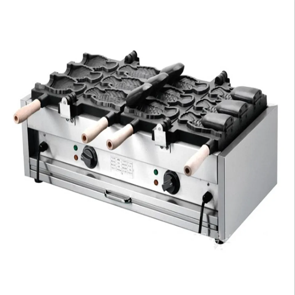 Yüksek verimli dondurma gıda işleme ekipmanı taiyaki makinesi taiyaki waffle üreticisi büyük balık şekilli kek kalıp makinesi 2103