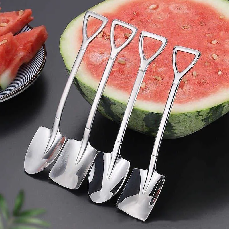 304 Stainless Steel Retro Iron Shovel Ice Cream Spoon Creative Teaspoon Fashion Tableware Home Use Dessert Texture Firm Cuchara Para Helado De Acero Inoxidable