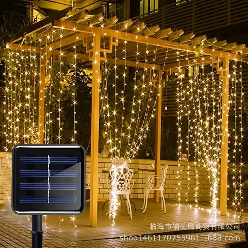 Décorations de Noël 3Mx3M Solaire LED Rideau String Guirlande S Mariage Fée Fête Jardin Décoration Vacances ing 221109