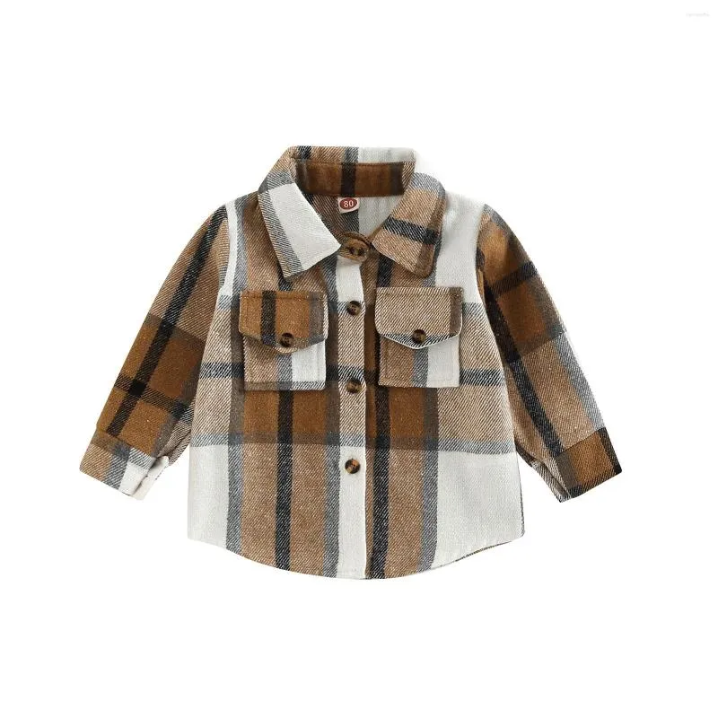 Vestes Enfants Infantile Bébé Chemise À Carreaux Veste Casual Revers À Manches Longues Boutonné Cardigan Manteau Pour Garçons Filles 6M-4T