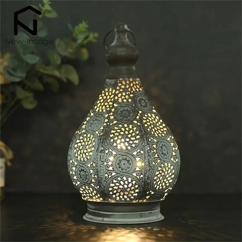 Candle Holders Moroccan Battery Powered Table Lamp Metal Lantern Lamps Holder Wireless Cordless Lanterns for Outdoor Garden Home Decor 221108