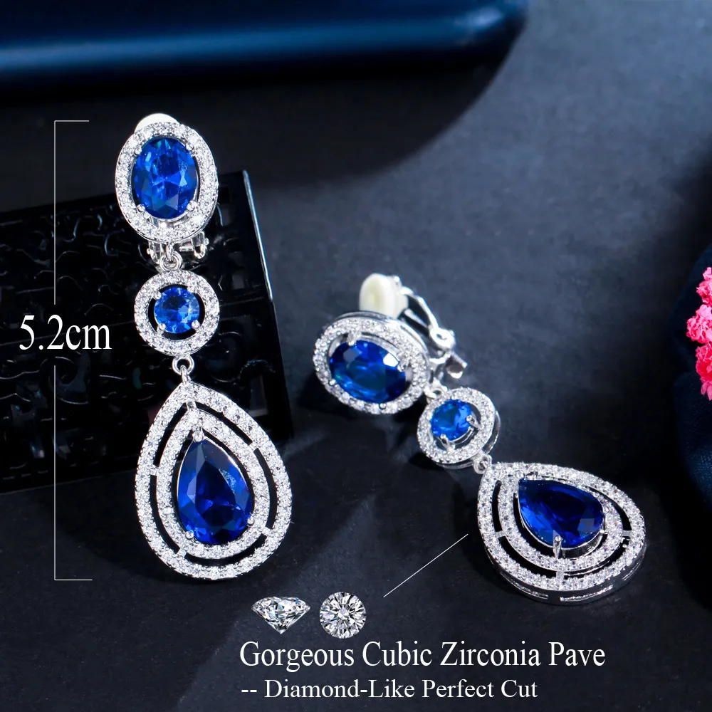 Ear Cuff CWWZircons High Quality Women Party Costume Jewelry Long Water Drop Clip On Earring without Piercing Ear Clips CZ244 22114317815