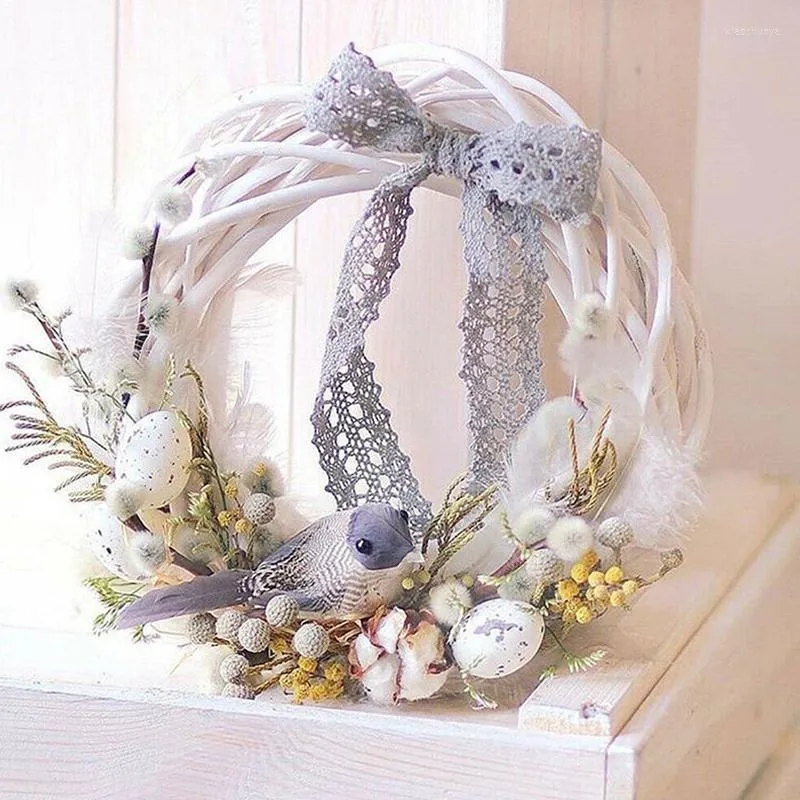 Decorazioni natalizie Anello in rattan Ghirlanda bianca grigia Ghirlanda appesa Vimini in vimini Artigianato Matrimonio Casa Finestra Porta Ornamenti Decorazioni per feste