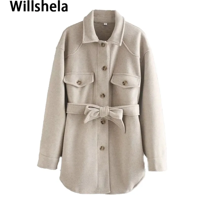 Vestes pour femmes Willshela Automne Hiver Veste Manches Longues Ceinture Chaud Épaissir Casual Mode High Street Manteau Tenues Tops 221109