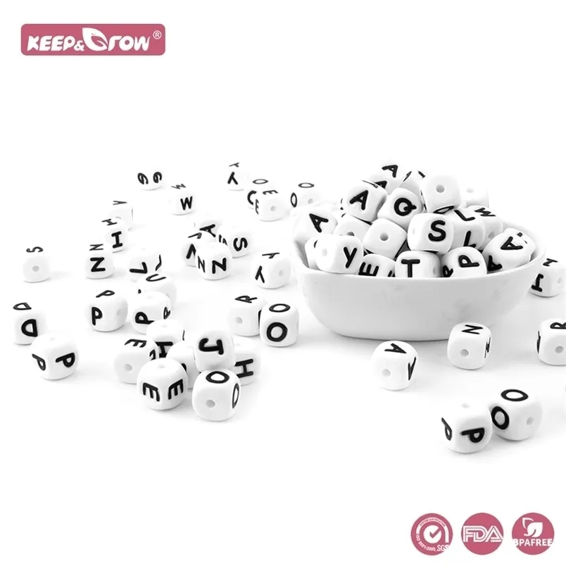 Baby Teethers Toys Keep Grow 100Pcs 12MM Silicone Letter Beads BPA Free English Alphabet Letters Food Grade Teething 221109