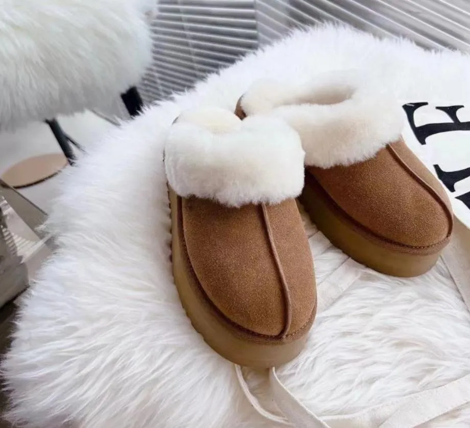 Australia new pattern Mini Platform Boots Designer Woman Thick Bottom Ankle Warm Fur Snow Boot Australian Fluffy Fuzz Mule Tazz Slippers