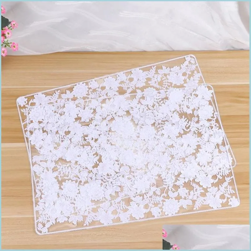 Mats Pads 2 Pcs Color Transparent Pp Placemat Beautif Lace Flower Drink Waterproof Antislip Table Mat Square Coffee Mug B Otjoi