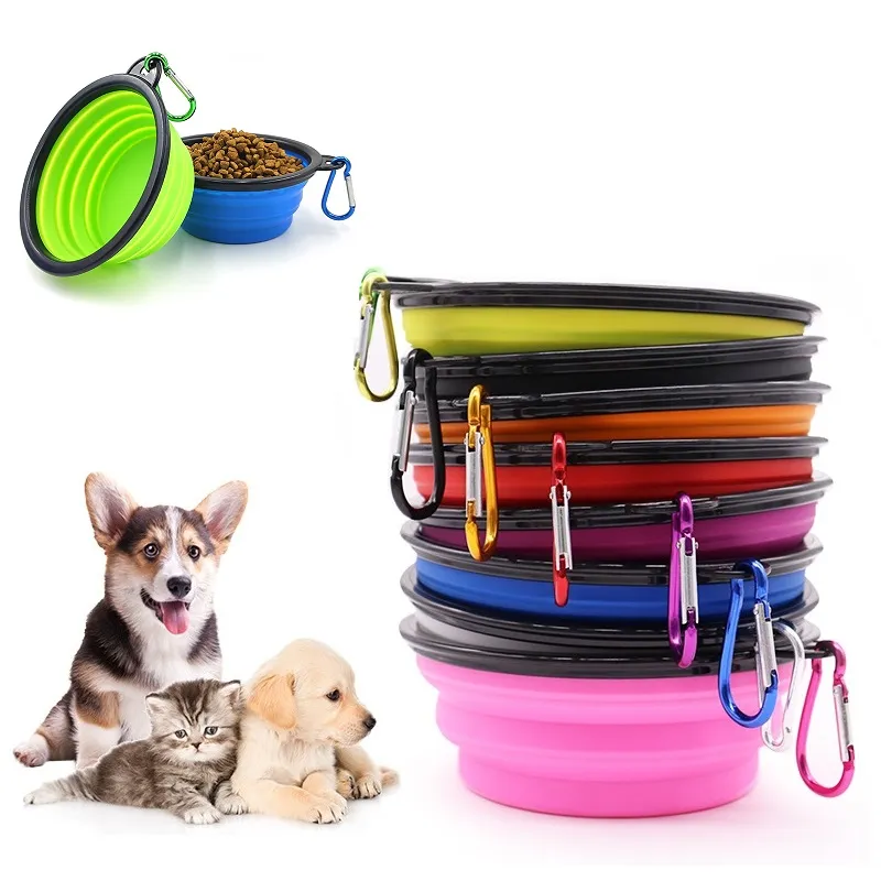 Contenitore per alimenti per cuccioli portatile pieghevole grande ciotola in silicone pieghevole per cani da 350 ml all'aperto