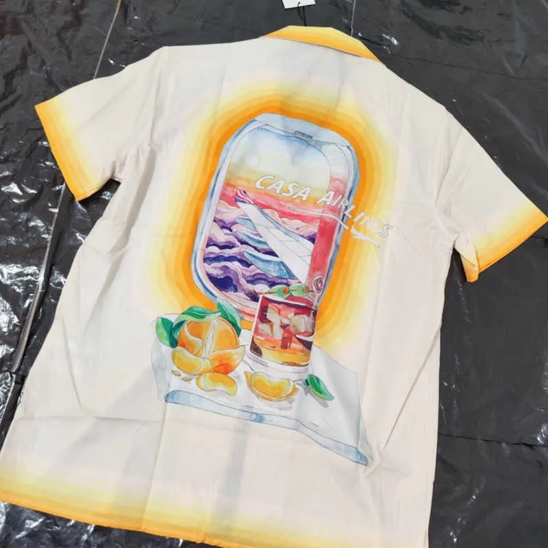 Casa verano camisa casual para hombre Casablanc camisas de diseñador camiseta de manga corta solapa impresa camisa de seda hombres mujeres hip hop chaqueta de moda