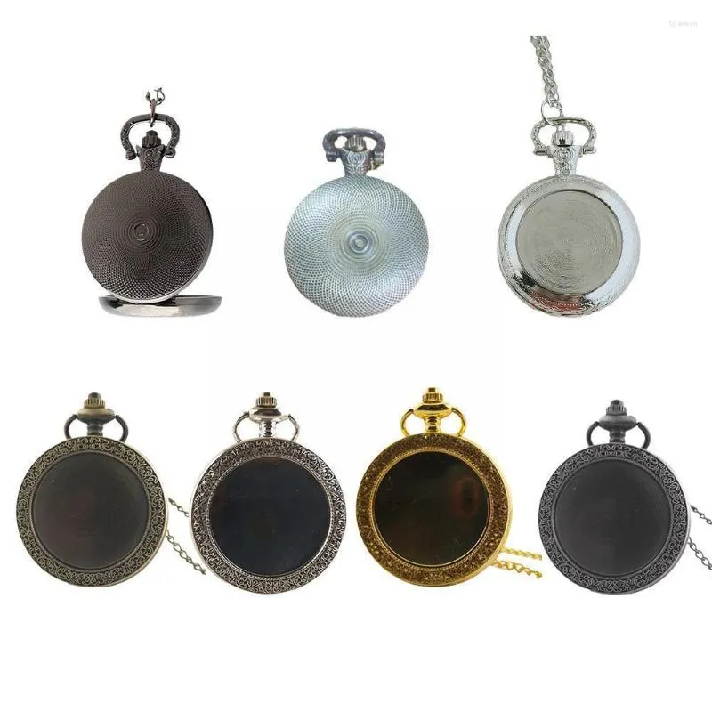 Pocket horloges vintage clamshell horloge kwarts met ketting snijwerk hanger ketting klok retro cadeau voor mannen vrouwen