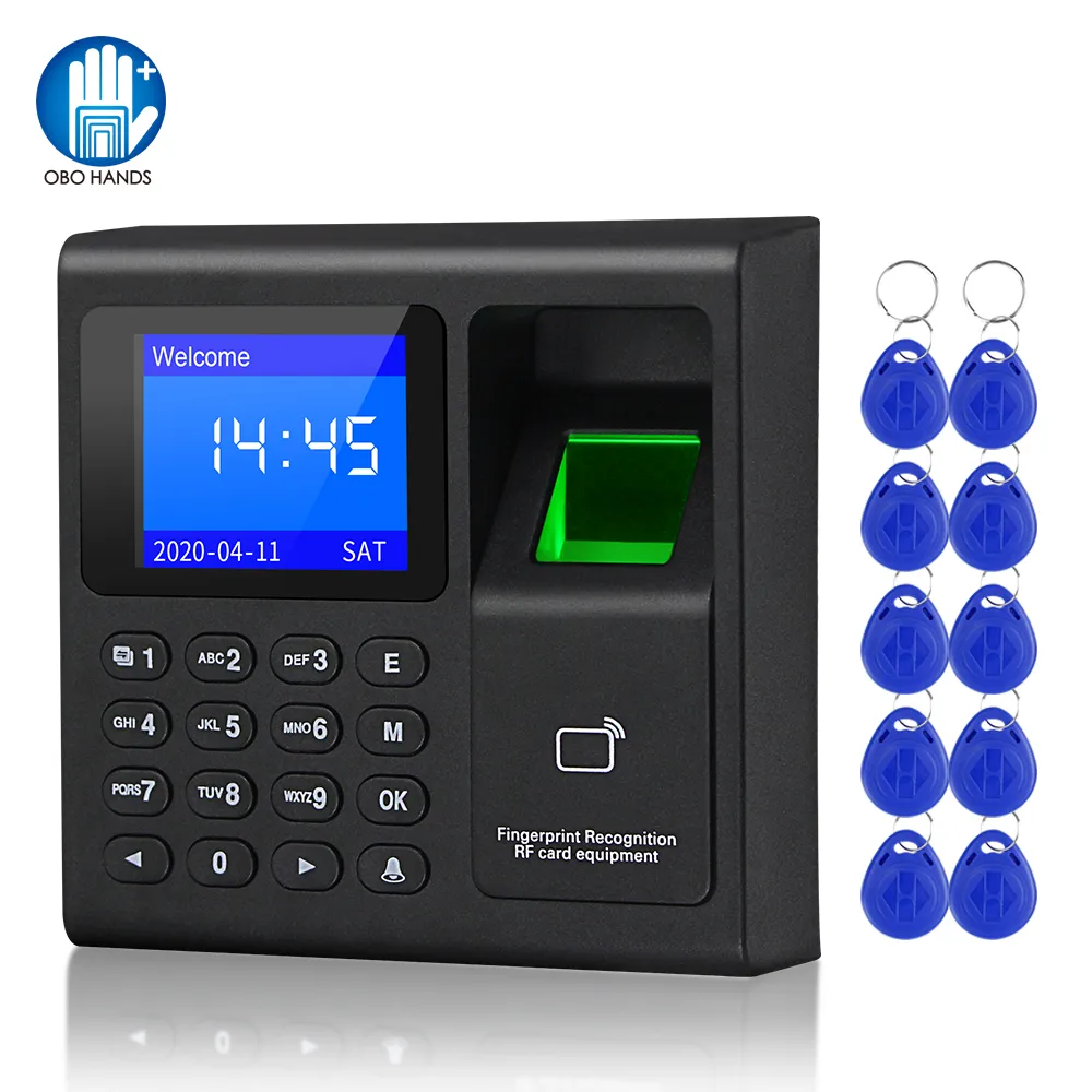 Access Control Card Card Biométrico Impressão Digital RFID Sistema de teclado eletrônico Máquina de atendimento de relógio de tempo USB 10 keyfobs 221108