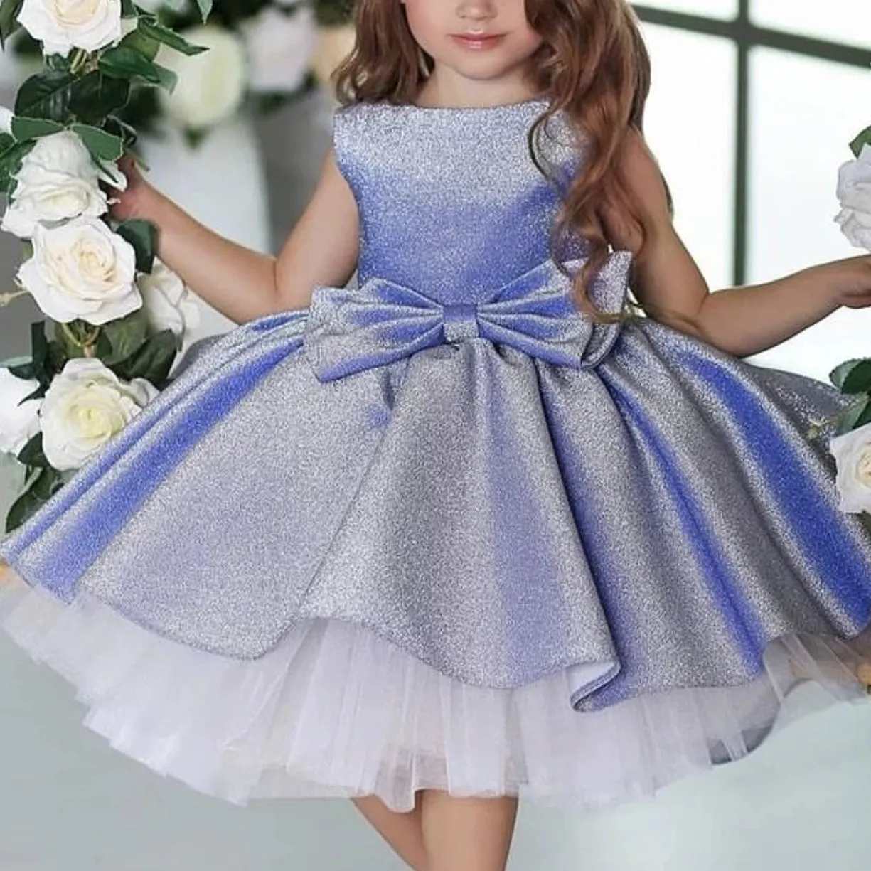 Girl's Pageant Dresses Little Toddler Pink Kids Ball Gown Floor Length Glitz Flower Girl Dress For Weddings Birthday Party Bow