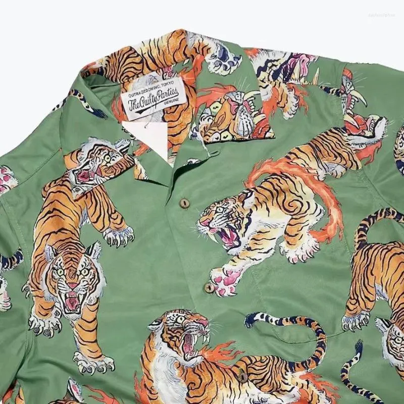 Camisas casuais masculinas 2022ss tigre wacko maria camisa homens mulheres edição limitada havaiana247q