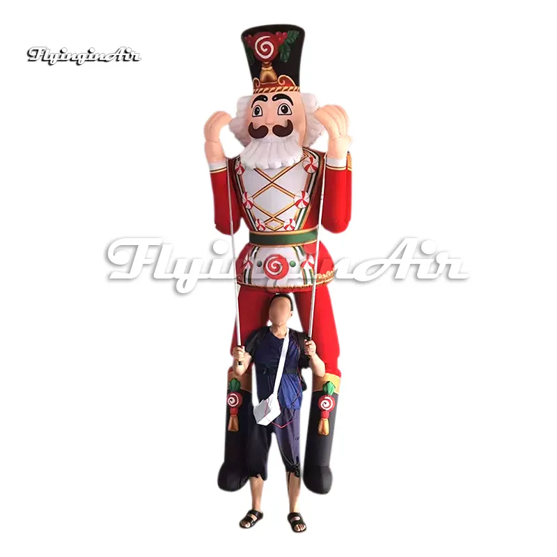 Outdoor Christmas Parade Costume Walking Inflatable Nutcracker Soldier Puppet Blow Up Cartoon Figure Suit For Event