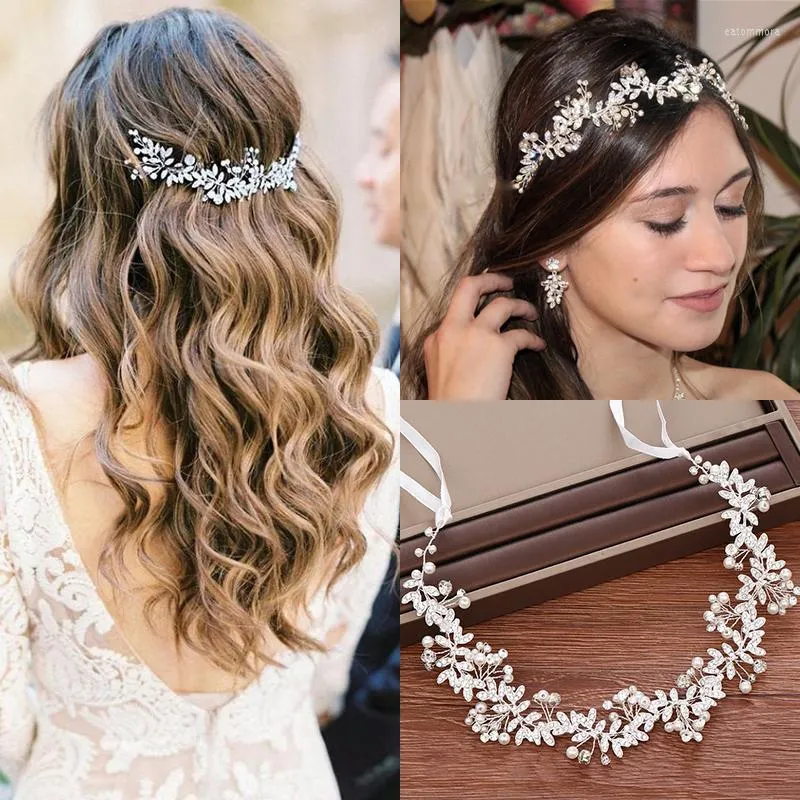 Pinces à cheveux luxe or argent couleur diadème casque strass perles vignes à la main femmes bijoux fête mariage bandeaux