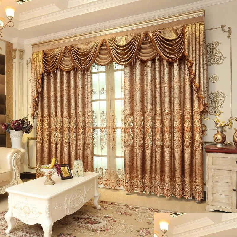 Curtain 1Pc Pelmet European Royal Luxury Valance Curtains For Living Room Window Golden Curtain Bedroom Tle Jacquard T200323 Drop De Dh2Dy