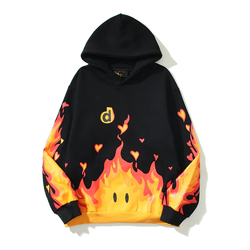 Men's Hoodies drevv skate house Happy Face Flame American fashion for men and women couples loose matching Fall/Winter plus velvet hoodie loose pants