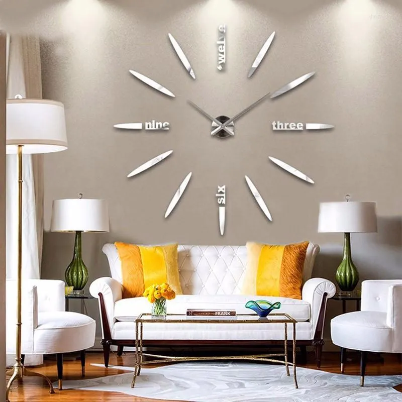 Настенные часы 3D Quartz Clock Modern Design Акриловая зеркала наклейка с большим украшением для домашней гостиной