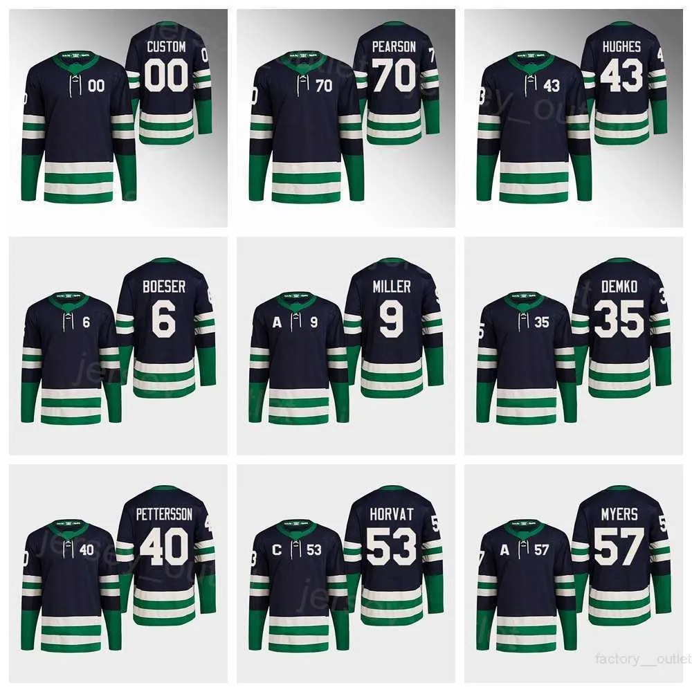 2023 Jersey De Hockey Retro Inversa 9 JT Miller 43 Quinn Hughes 6 Brock