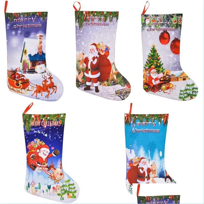 クリスマスの装飾クリスマスストッキングギフトバッグフェルト布の木キャンディ3Dクリスマスデコレーションバッグサンタプリント装飾